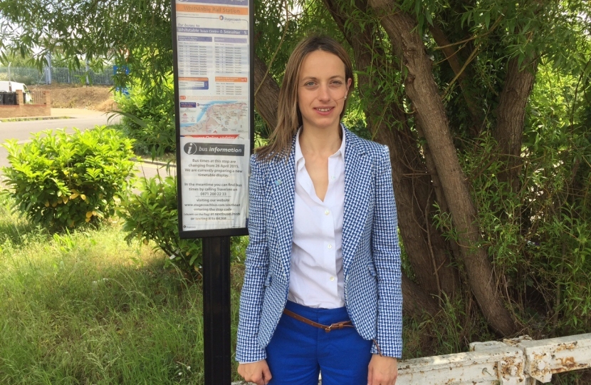 Helen Whately at Estuary View bus stop