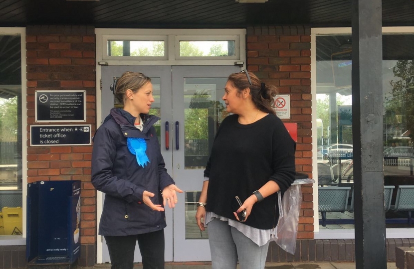Helen Whately discusses the future of Headcorn station with local councillor Shellina Prendergast