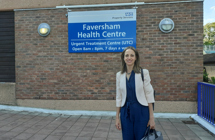 Helen outside Faversham Medical Centre