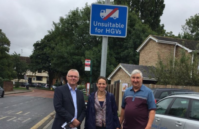 Helen at an unsuitable for HGVs sign