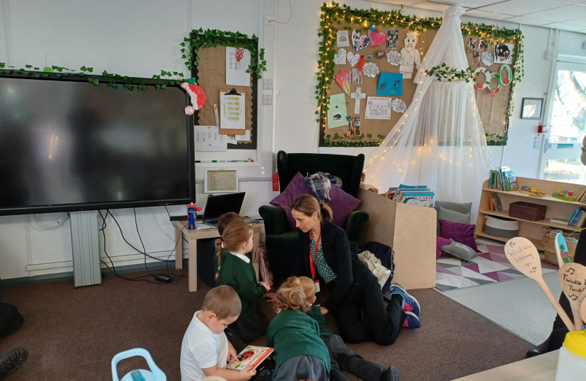 Speaking to children at Greenfields Primary School