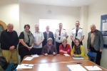 Helen with police and local councillors in Headcorn Village Hall