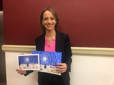 Helen with winning Christmas card design