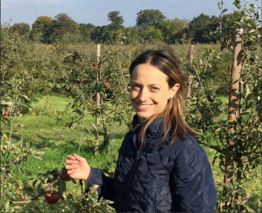 Helen visiting an orchard in Kent
