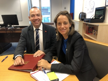 Helen with Rail Minister, Chris Heaton-Harris