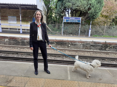 Helen and her dog Alfie at Bearsted station