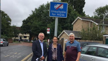 Helen at an unsuitable for HGVs sign